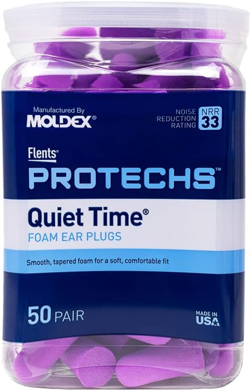 Protechs Foam Ear Plugs - Noise Cancelling for Sleeping & Travel | 50 Pairs, NRR 33, Purple
