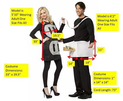 Rasta Imposta Lightweight Plug and Socket Couples Costume, Black/White, One Size
