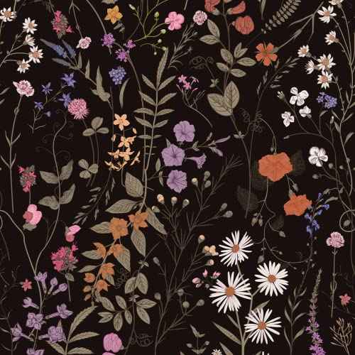 Floral Peel and Stick Wallpaper Blooming Black/Purple Flowers Self-Adhesive Wall Paper Removable Decorative Contact Paper for Bedroom Cabinet Living Room Decor 17.7" x 118",14.5 sq.ft/Roll