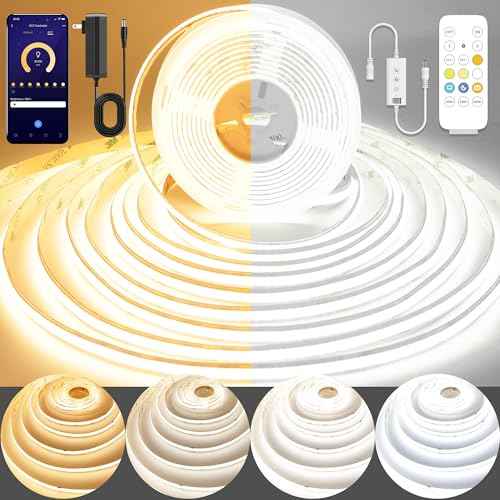 COB LED Strip Light,CCT Dimmable Strips Light,2700K-6500K,24ft/7.5m,8mm Wide,CRI90+ 24V LED Strips Kit with Bluetooth APP Control/Music Mode,for Bedroom,Kitchen,DIY Lighting