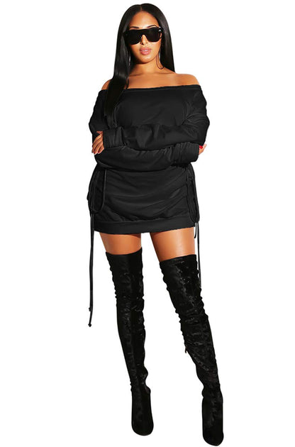 Deloreva Women Long Sweatshirt Dress - Off The Shoulder Tunic Top Oversized Loose Fit T Shirt Mini Dress Black XL