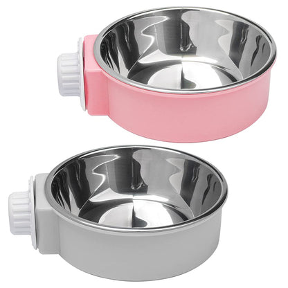 2 Pcs 2-in-1 Pet Crate Bowls, 11cm/4.3In 420ml Hanging Cage Dog Bowl Removable Cage Water Bowls for Dog Cat