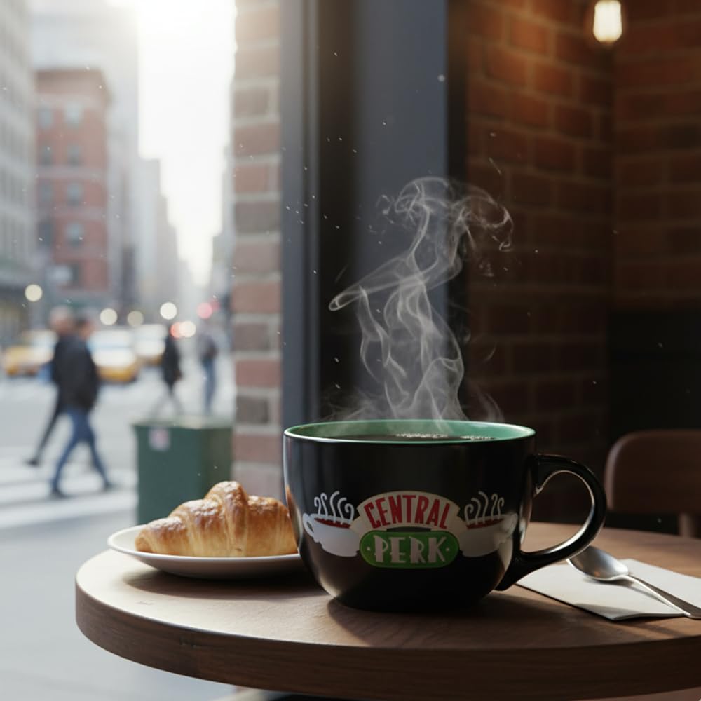 Silver Buffalo FRIENDS Central Perk Black Ceramic Mug Oversized for Coffee, Soup, 24 Ounces