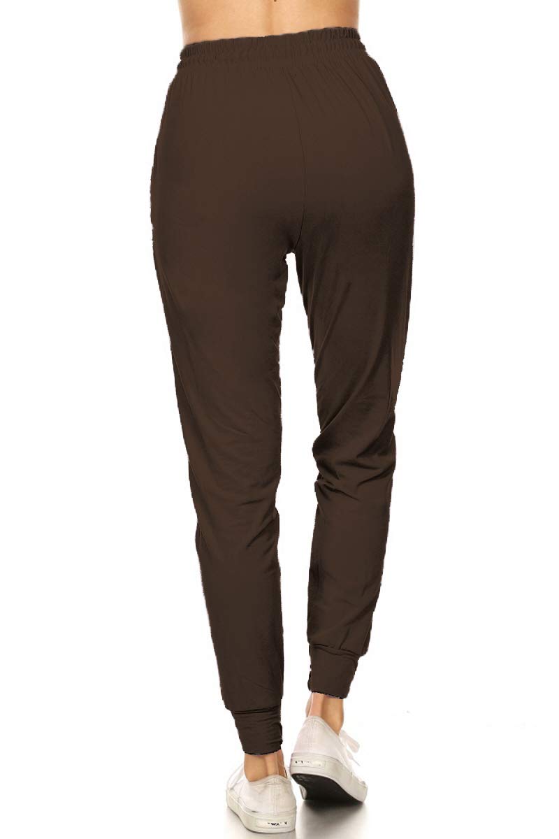 Leggings Depot Womens Relaxed fit Jogger Pants - Track Cuff Sweatpants with Pockets, Brown, Large