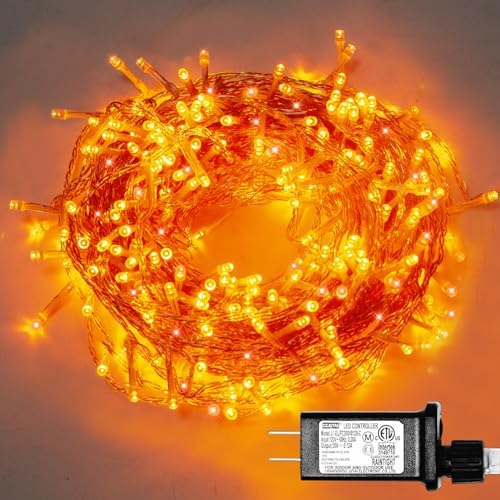 ILLUMINEW 300 Led Orange String Lights Outdoor Halloween Decorations, 108 Ft Thanksgiving Decor Lights 8 Modes Fairy Lights for Bedroom Yard Room Decor