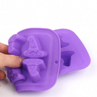 4Pcs/Set Halloween Chocolate Candy Molds - Bat, Pumpkin, Witch Hat, Ghost, Skull Silicone Jello Fat Bomb Molds - Mini Soap, Wax, Crayon Melt Mould, Ice Cube Trays - Halloween Party Favor Supplies