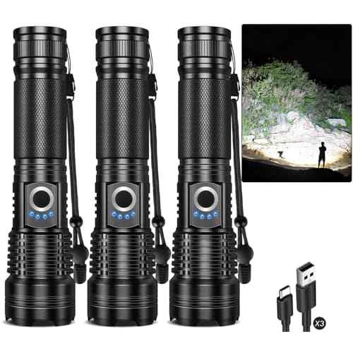 Flashlight Rechargeable 99,000 High Lumens - 3 Pack Bright LED Flash Light with 5 Modes, Handheld Waterproof Linterna for Camping, Home, Outdoor