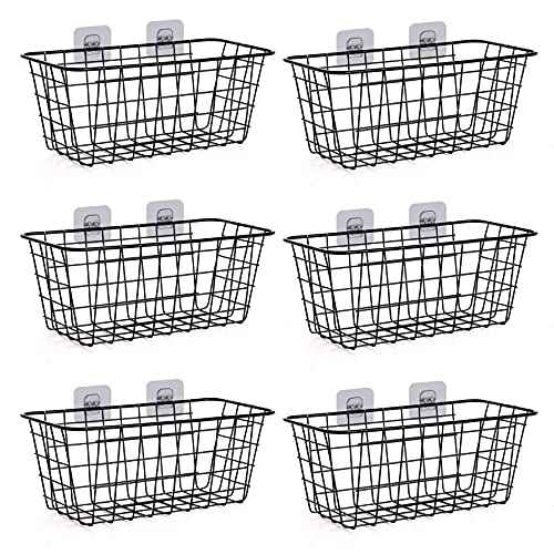 6 Pack Wire Storage Baskets Household Metal Wall-Mounted Containers Organizer Bins for Kitchen Bathroom Freezer Pantry Closet Laundry Room Cabinets Garage Shelf, Medium