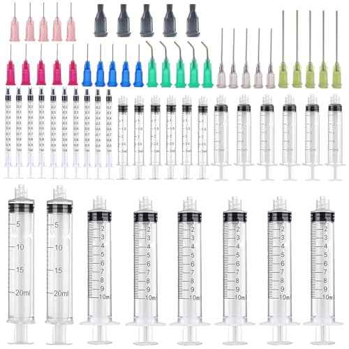 30 pack 1ml, 3ml, 5ml, 10ml, 20ml Measuring Dispenser with14ga,16ga, 18ga, 20ga, 22ga, 25ga Dispensing Accessories and Caps for Measuring and Refilling