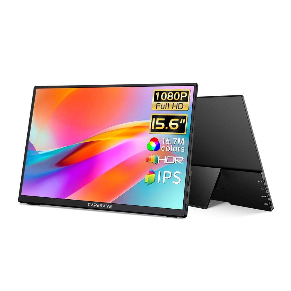 Portable Monitor for Laptop, Ultra Slim 15.6'' 1080P FHD Travel Monitor with Kickstand & Speaker, USB C HDMI, Gaming External Screen for Computer Laptop PC Mac Phone Xbox Switch PS5/4