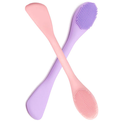 Silicone Face Scrubber, 2 in 1 Face Mask Brush, Pore Brush, Blackhead Remover, Facial Cleansing Brushes, Face Mask Applicator for Mud, Clay(Pink+Purple)