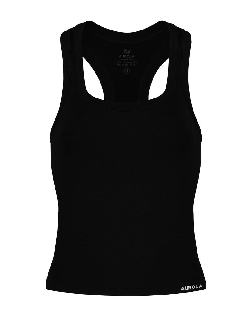 AUROLA Essentials Seamless Sleeveless Raceback Top,Women Subtle Marl Workout Square Neck Fitted Tank,Black,M