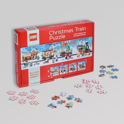 Lego Christmas Train Puzzle | Four Connecting 100-Piece Jigsaw Puzzles