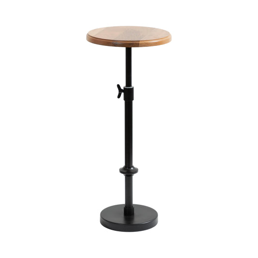 Kate and Laurel Engles Modern Adjustable-Height Pedestal Drink Table, 10 x 10 x 30, Natural Wood and Black, Transitional Round Indoor Metal Plant Stand with Solid Wood Tabletop