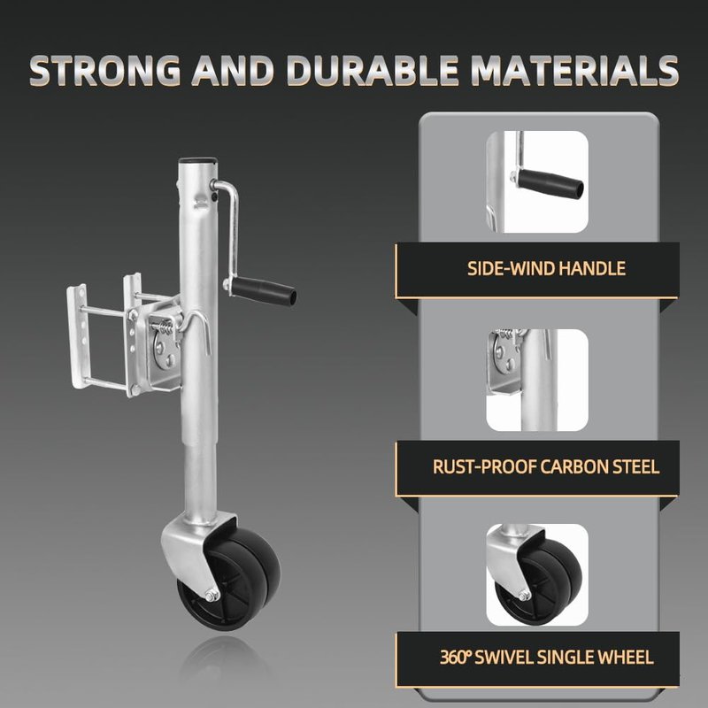 Heavy Duty Trailer Jack, Bolt-on Tongue Jack with Drop Leg and Handle, Adjustable Boat Trailer Jack (Dual Wheel, 1500lbs)