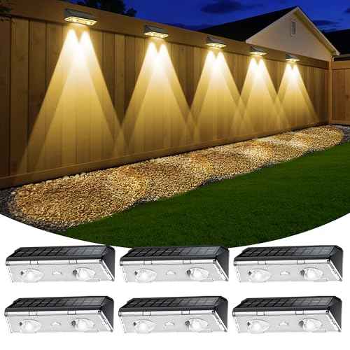 Solar Fence Lights Outdoor, 6 Pack IP65 Waterproof Fence Lights Solar Powered with Ultra-Bright LED Lens, 9 Color Modes, 12+ Hours Steady Glow for Deck/Backyard/Patio/Pool/Wall - Black