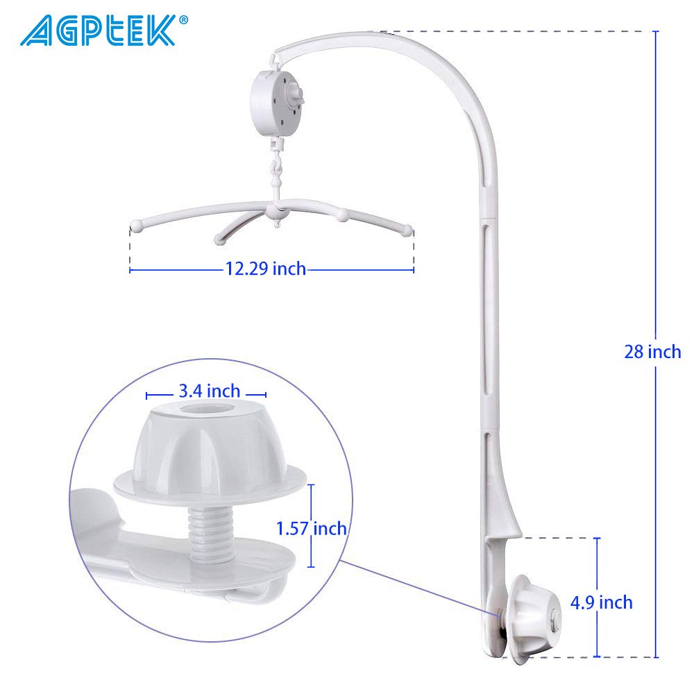 AGPTEK Baby Crib Mobile Bed Bell Holder Arm Bracket Wind-Up Music Box Holder Baby Bed Stent Set Nut Screw 28 Inch