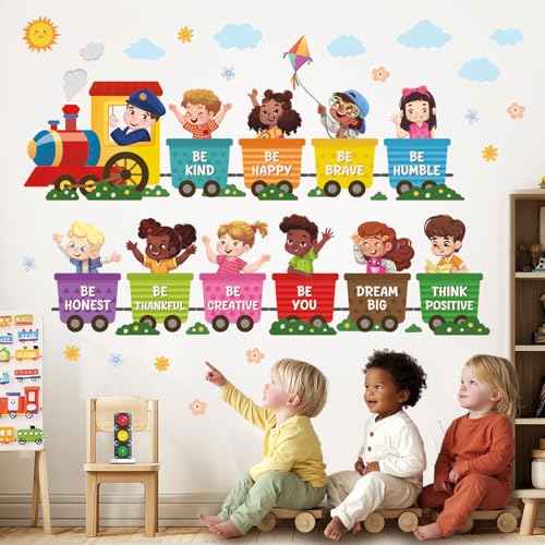 DECOWALL SG2-2512 Train Child and Quote Wall Decals Colorful Educational Peel and Stick Removable Stickers with Motivational Phrases for Kids Room Nursery Playroom Classroom Home Decoration