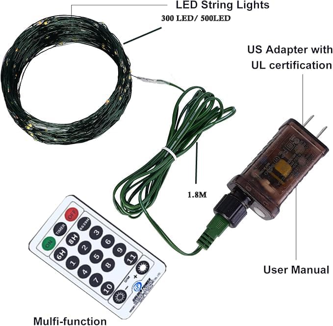 Decute 300LED Christmas Tree Lights Fairy String Light 99FT Green Copper Wire Warm White and Multicolor Dimmable with Remote, UL Cerficated Twinkle Lights for Party Wedding Indoor Outdoor Decor