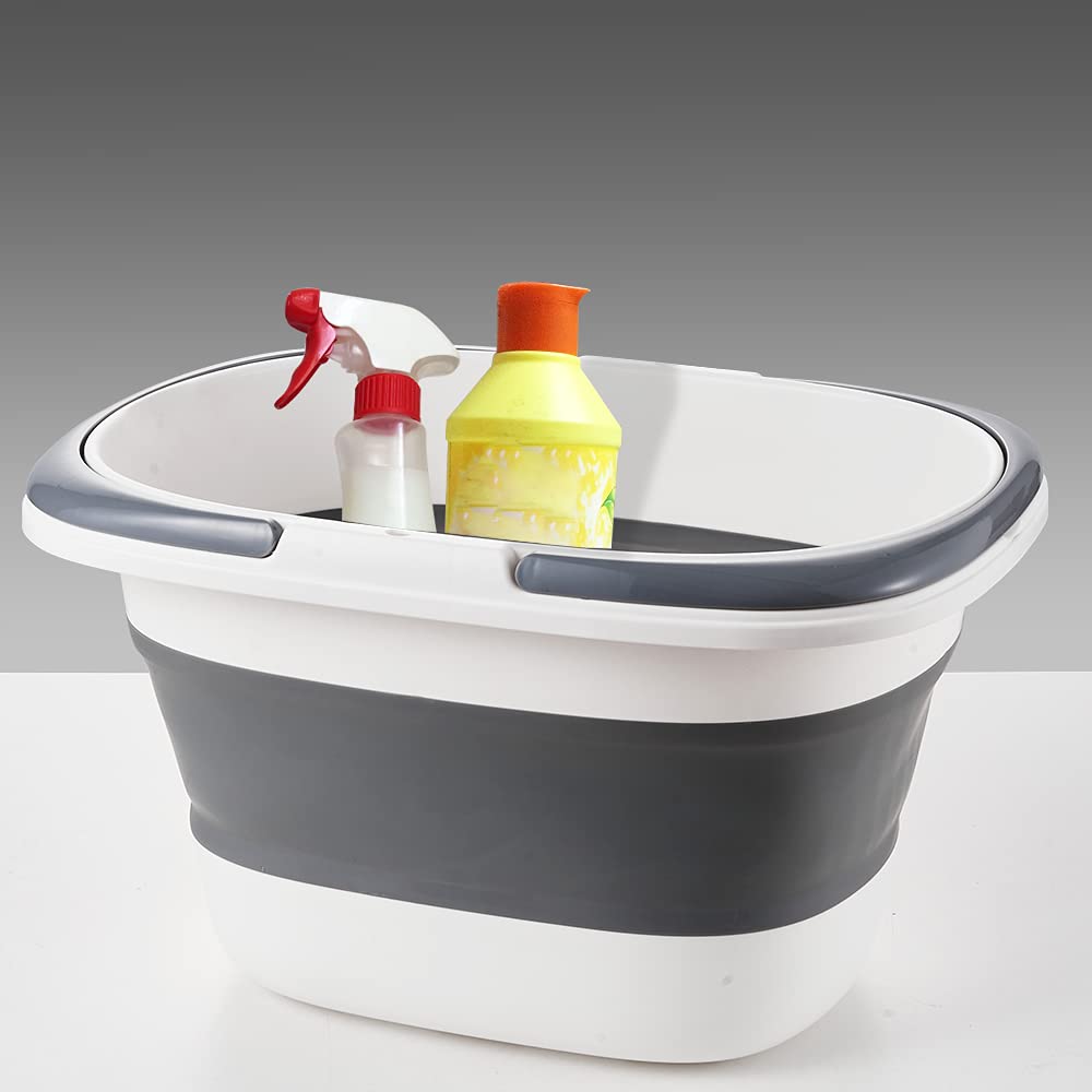 Goderewild 2 Pack Large Collapsible Mop Bucket 4.2 Gallon(16L) with Handle for House Cleaning, Space Saving Outdoor Multiuse Foldable Water Pail for Camping, Fishing, RV(2, Grey)