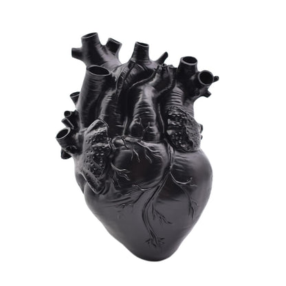 Human Heart Organ Shape Vase Creepy Halloween Home Desk Flowers Pot Decor, Medium Size 6.2" x 4.2", Black