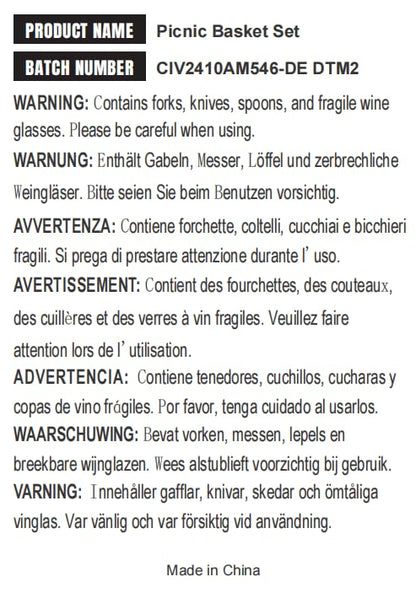 HappyPicnic Wicker Picnic Basket Set for 4 Persons | Large Willow Hamper with Large Insulated Cooler Compartment, Waterproof Blanket and Cutlery Service Kit-Classical Brown