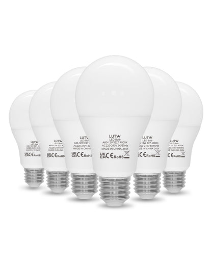LUTW E27 Screw Bulb, Neutral White 4000K, 12W E27 LED Bulb Equivalent to 100 Watts Incandescent Bulb, 1200LM Super Bright Screw in Light Bulbs for Lamps, Non-dimmable, Pack of 6