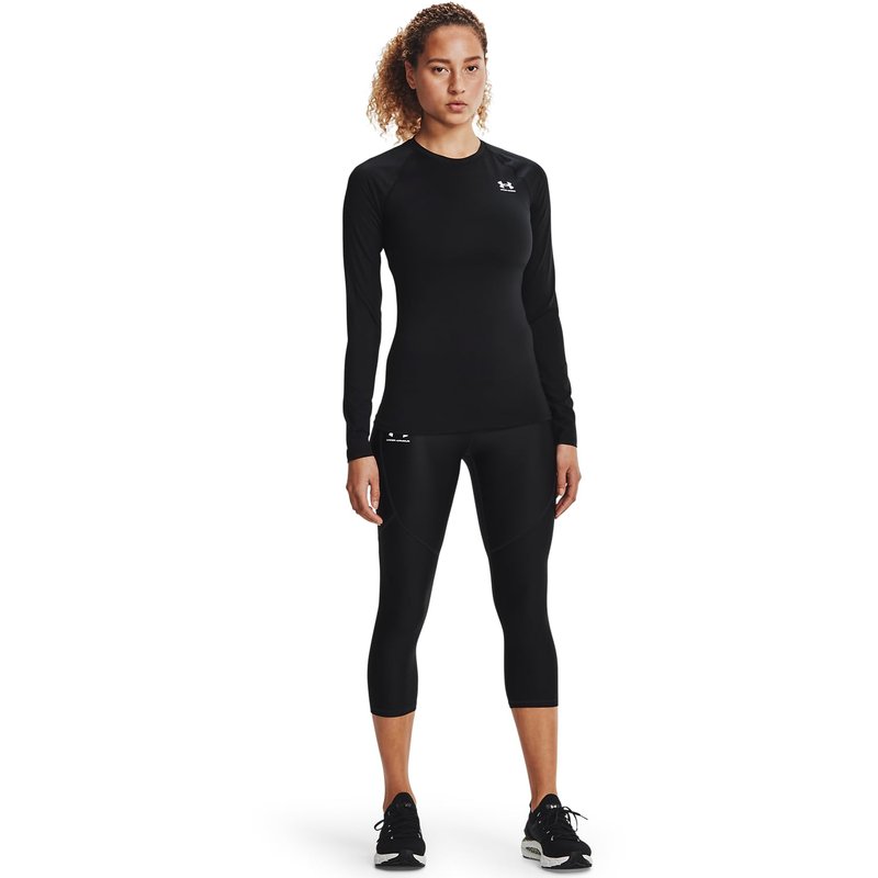 Under Armour Women's HeatGear Compression Long-Sleeve T-Shirt, Black (001)/White, Medium