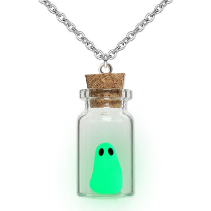 TKHLT Ghost in A Bottle Pendant Necklace,Glow In The Dark Ghost Necklace The Adopt A Ghost Necklace Halloween Jewelry for Women and Men