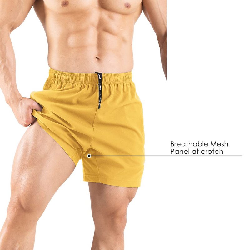 Gaglg Men's 5" Athletic Shorts 2 Pack Quick Dry Athletic Workout Gym Shorts with Zipper Pockets Yellow/Purple,Small