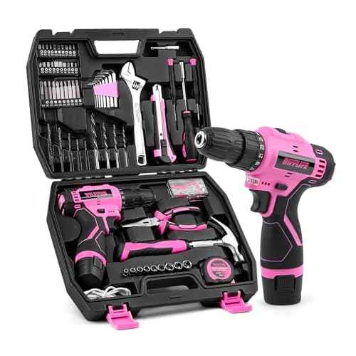 147 Piece Pink Power Drill Drivers Tool Set with 12V Cordless Drill, Professional Household Home Tools Kit Set, DIY Pink Electric Drill Cordless Hand Tool Box for Women