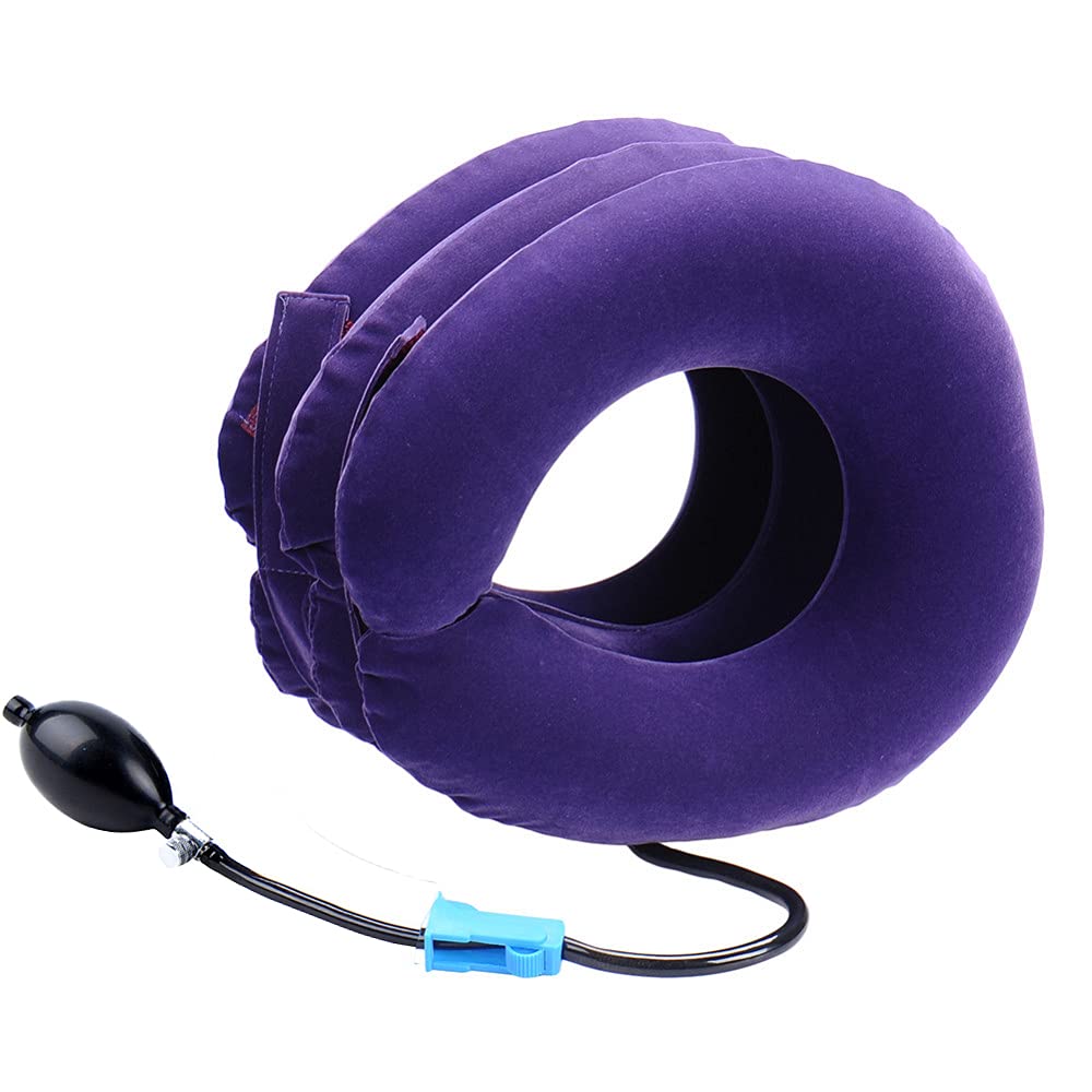 Cervical Neck Traction Device Inflatable Neck Stretcher, Easy to Use for Chronic Neck and Shoulder Pain Relief Traction Spine Alignment, Neck Cervical Brace，Purple