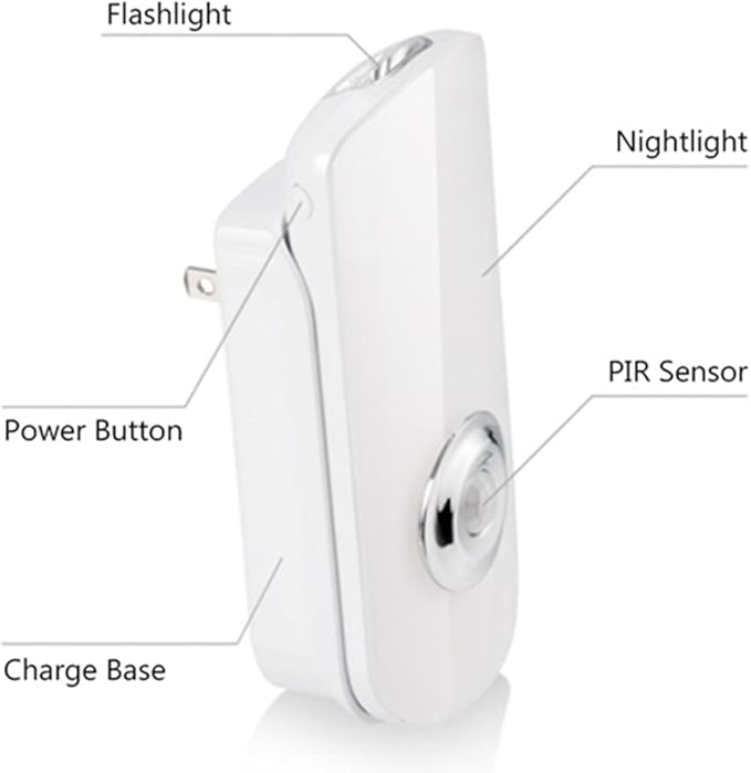 3-in-1 LED Night Light with Motion Sensor & Flashlight, Rechargeable Emergency Light, Auto Sensing Portable Wall Mount - White