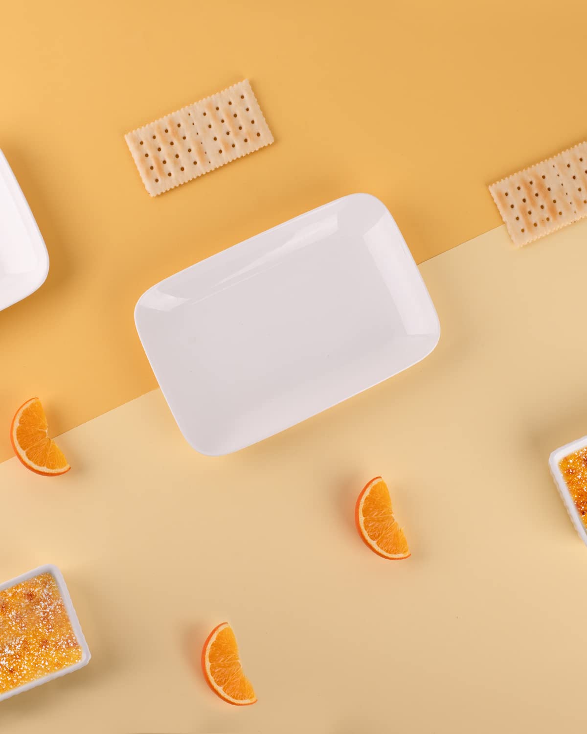 DELLING 8 Inch Rectangular Appetizer Plates, Salad Plates Set, Ceramic Dessert Plates, Small Serving Plates for Salad, Appetizer, Snack, Sushi - Microwave, Oven, and Dishwasher Safe - Set of 6, White