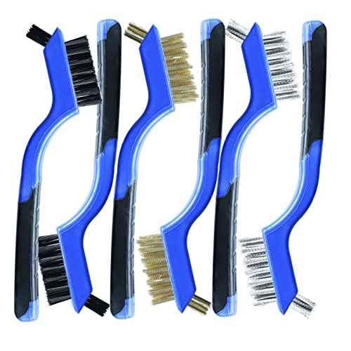 Wire Brush Set 6Pcs Brass Stainless Steel Nylon Wire Brushes for Cleaning Dirt Paint Scrubbing Double-Ended Cleaning Pick (Blue, 6 Pieces)