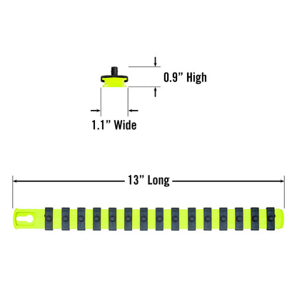 ERNST 13-Inch Socket Rail Organizer with 15 1/4-Inch Twist Lock Clips, High Visibility (8437HV)