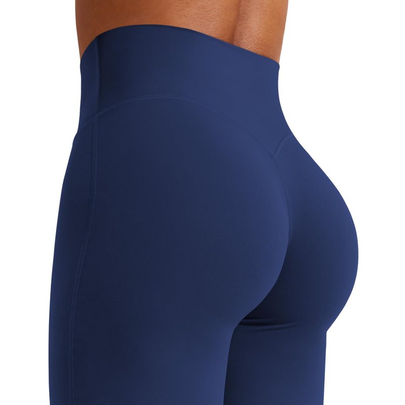 YEOREO Workout Leggings Womens No Front Seam Straight Leggings 33" Thin Fleece High Waist Buttery Eddiy Gym Yoga Pants Navy Blue L