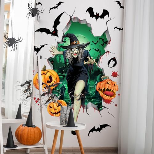 Halloween Wall Decals Gothic Witch Bat Pumpkin Wall Stickers Halloween Horror Wall Decor Removable Vinyl Peel and Stick Wallpaper for Bedroom