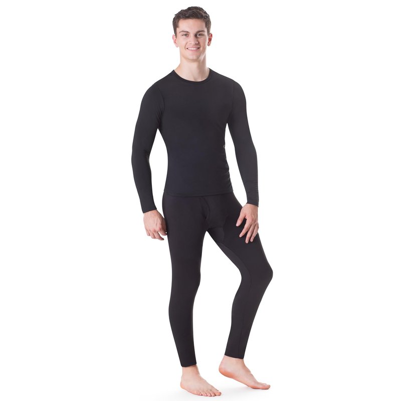 Rocky Thermal Underwear Men Long Johns Men Thermal Underwear Thermals Mens Base Layer Mens Thermals Top and Bottom Set (Black, Large, Standard Weight - 185 GSM, One Pack)