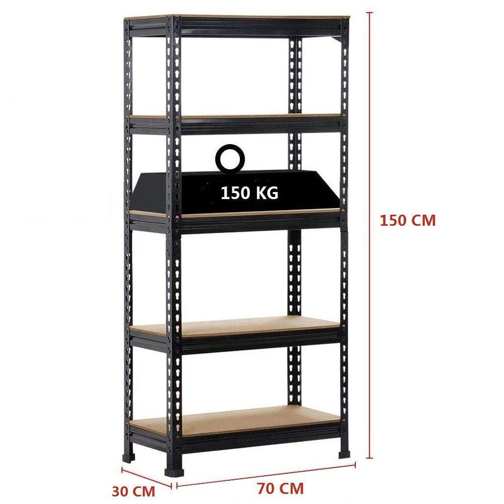 Yaheetech Shelving Unit Metal Shed Storage Shelves Boltless Heavy Duty 5 Tier Garage Shelving Units for Shed/Workshop/Office, 150x70x30cm, Black