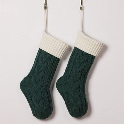 Nanou Christmas Stockings 18" Knitted Christmas Socks Family Holiday Decorations Great Big Stockings for Gift to Family, Friends and Kids (Green(Body)+Ivory (Mouth), Length 18",Pack 1)