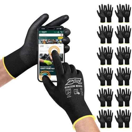 PU Coated Work Gloves -12 Pairs Bulk Pack, Excellent Grip, Seamless Knit Nylon Safety Gloves with Polyurethane Coated for Touchscreen, Lightweight, Ideal for Light Duty Work (Large)