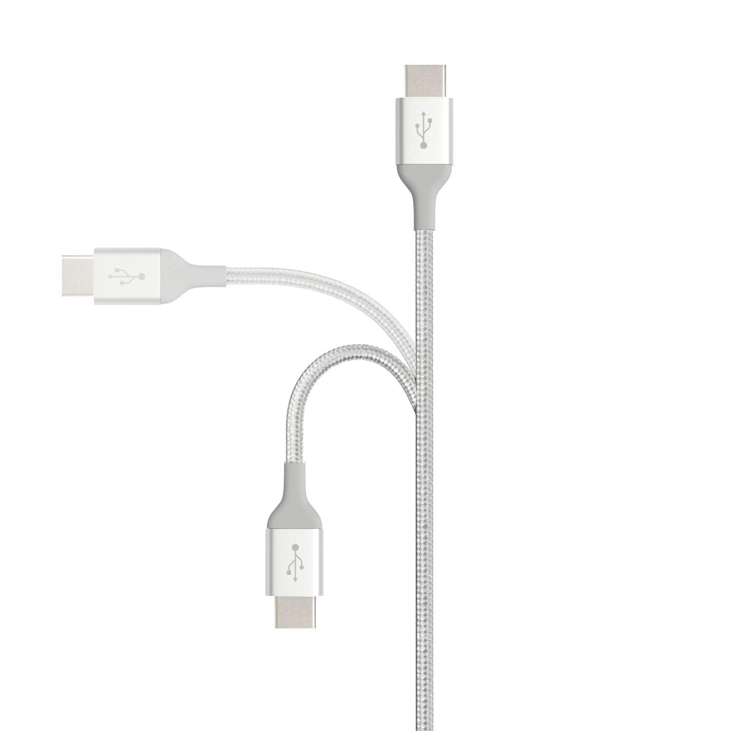 Amazon Basics USB-C to USB-C 2.0 Fast Charger Cable, Nylon Braided Cord, 480Mbps Speed, USB-IF Certified, for Apple iPhone 16/15, iPad, Samsung Galaxy, Tablets, Laptops, 10 Foot, Silver