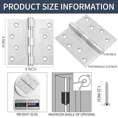 3 Pack Full 316 Stainless Steel Door Hinges 4x4 Inch Heavy Duty Marine-Grade Rust Proof Ball-Bearing Hinges for Interior & Exterior Outswing Doors, Gates, High-Salt Environments