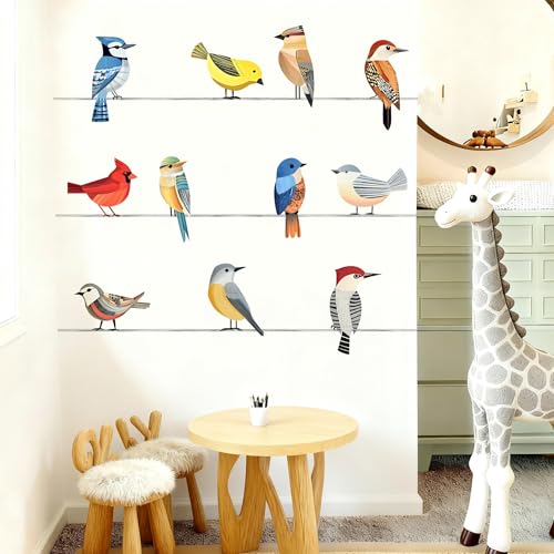 Watercolor Birds Wall Decal£¬Little Bird Wall Art Decals Stickers£¬Birds on Wire DIY Murals Wallpaper Decor£¬Kids Peel and Stick Removable Nursery Bedroom Living Art d?cor£¬Vinyl Home Decoration