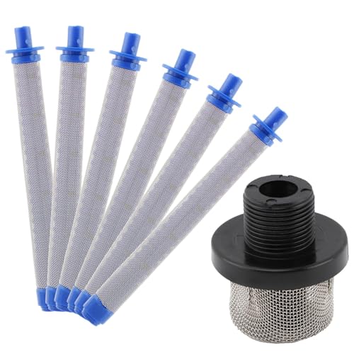 Replacement Filters Set, 1pcs 288716 3/4-Inch Inlet Strainer Thread & 6pcs 288749 Airless Spray Gun Filter Combination Fits Airless Paint Sprayers Gun(Color:Blue+Black)