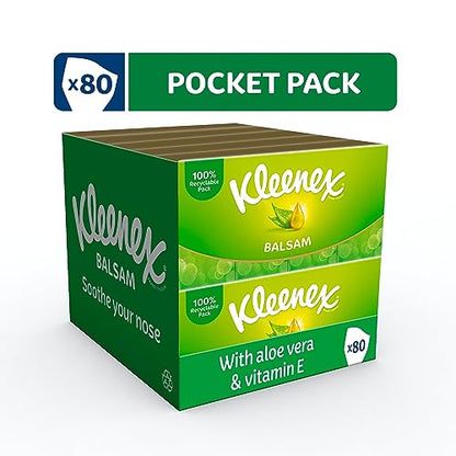 Kleenex® Balsam Pocket Tissues - 80 Pocket Packs of Travel Tissues - Balmcare to Protect and Soothe Your Nose for Cold & Flu