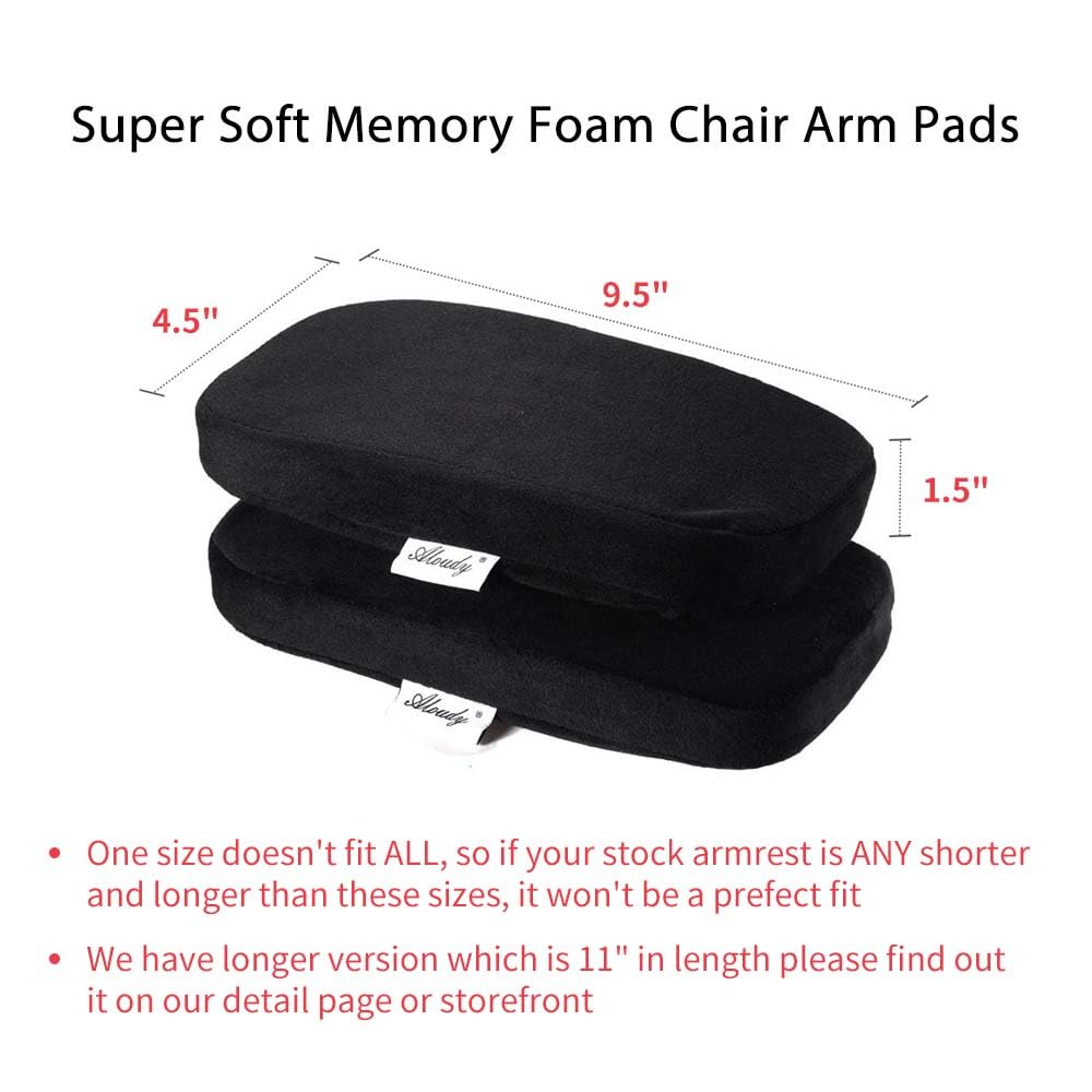 Aloudy Ergonomic Memory Foam Office Chair Armrest Pads, Comfy Gaming Chair Arm Rest Covers for Elbows and Forearms Pressure Relief(Set of 2),Black,Medium