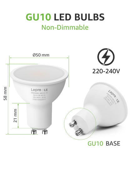 Lepro GU10 LED Bulbs, Warm White 2700K, 4W 345lm, 50W Halogen Spotlight Bulb Equivalent, Energy Saving GU10 LED Light Bulbs, 100° Wide Beam, Non-dimmable, Pack of 10