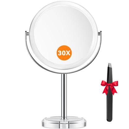 Auxmir 30X Magnifying Mirror with Tweezers, Double Sided 30X/1X Magnifying Makeup Mirror with Stand, 360° Rotation Bathroom Vanity Mirrors for Shaving, Dressing Table, Desktop, Bedroom